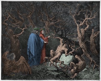 Inferno, Canto 13: The suicides in the forest (illustration from The Divine Comedy) by Gustave after Dore